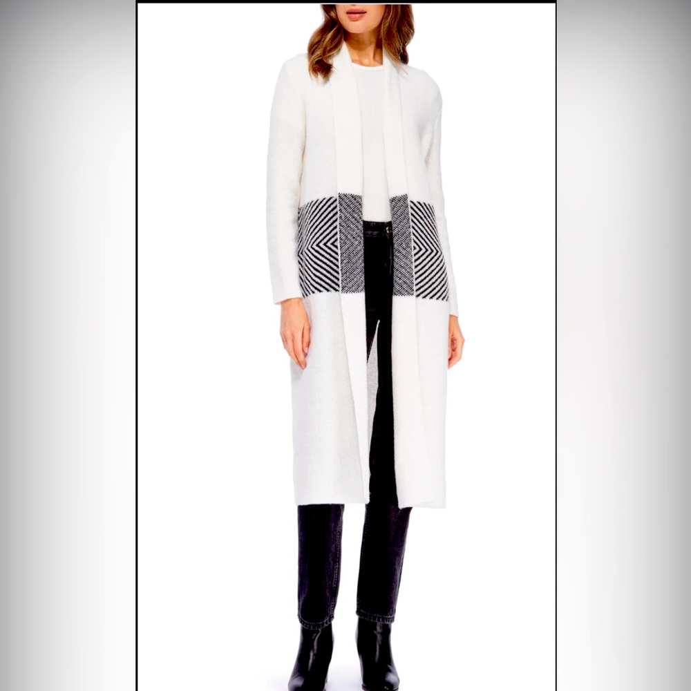 Bobeau Chevron Waist Long Cardigan